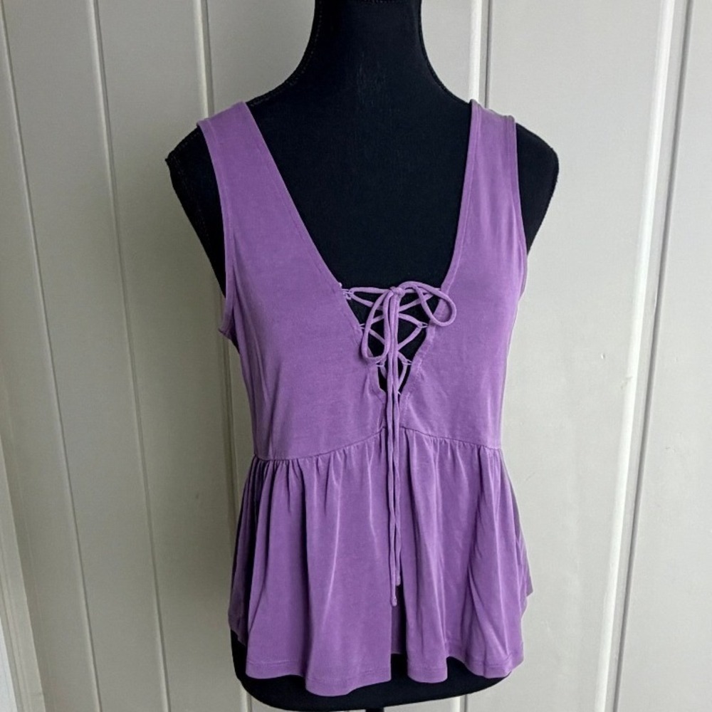 Aeropostale Purple Lace Up V-Neck Peplum Tank Top Small Sleeveless Boho Indie